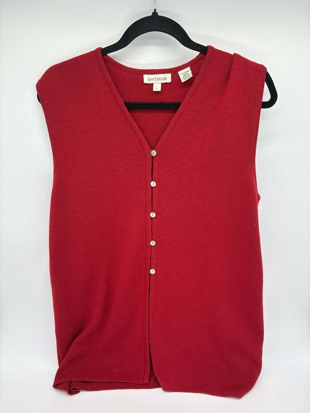 🔴 Red Merino Wool Sweater Vest Size L - Ann Taylor